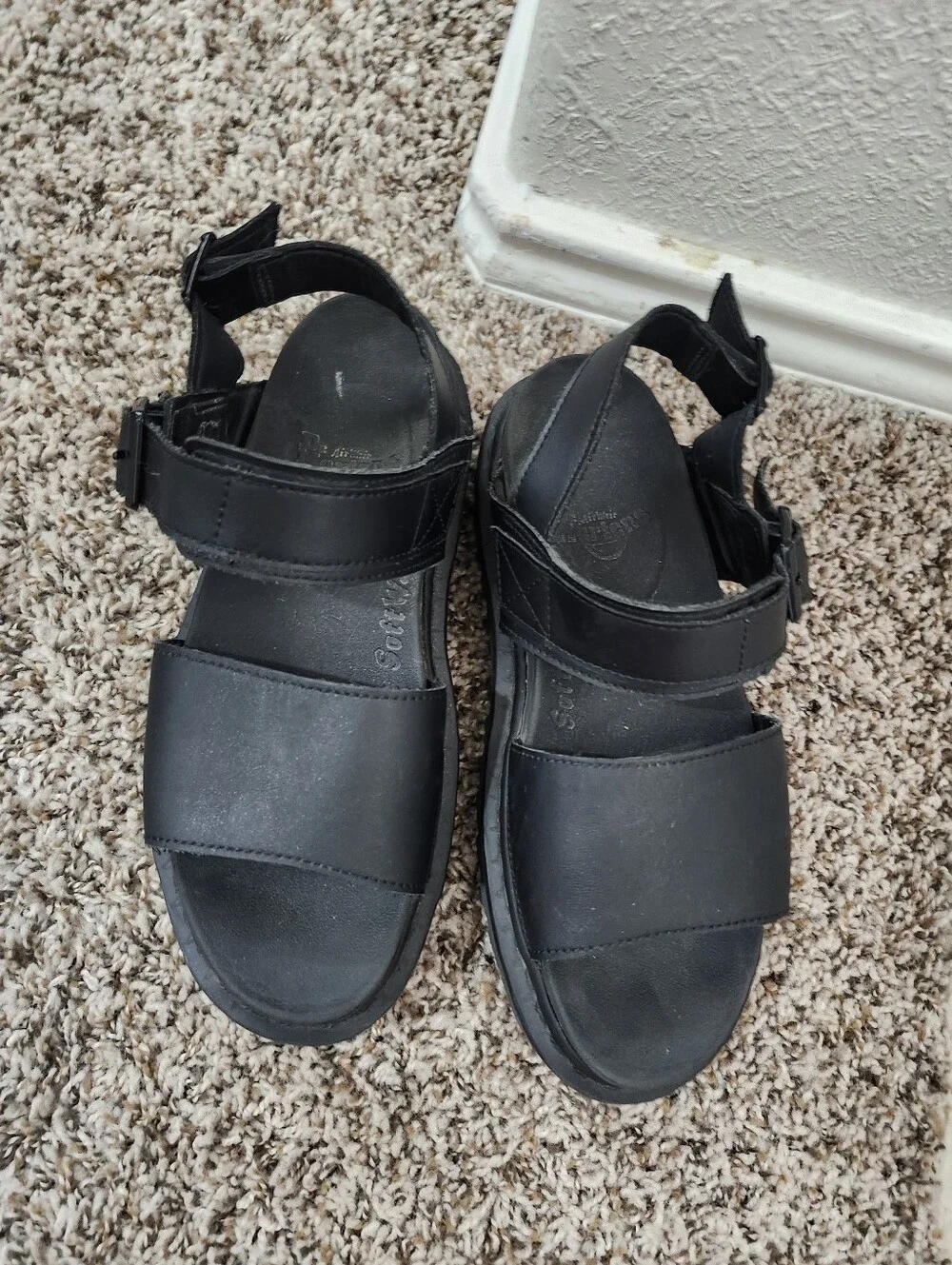 Dr. Martens Black Leather Double-Strap Women's Sandals
